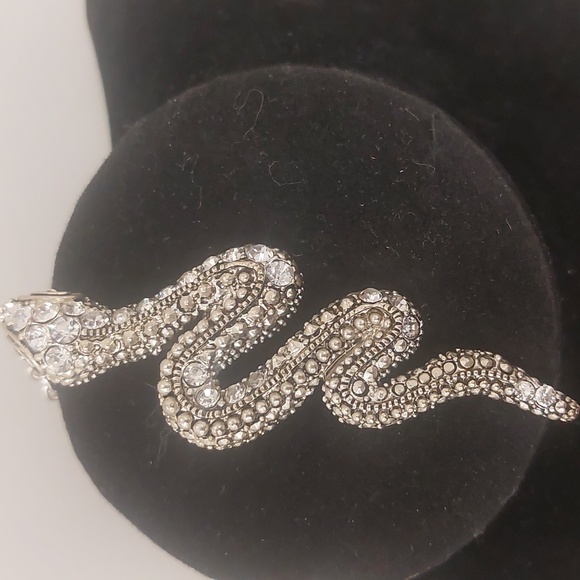 Silvertone Clear Rhinestone Snake Pendant Long Necklace - Picture 8 of 17